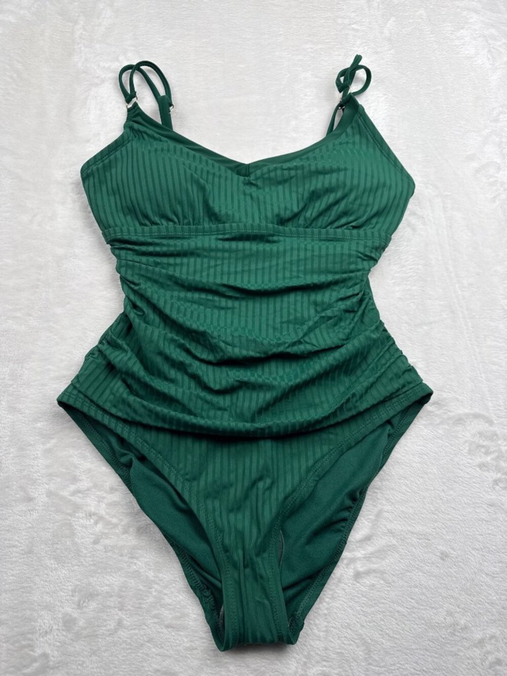 Ellen Tracy Womens Green Striped One-Piece Swimsuit Adjustable Straps Size M